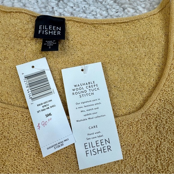 NEW Eileen Fisher Washable Wool Crepe Tank Roll Square Neck Mustard Yellow Small - Picture 3 of 9